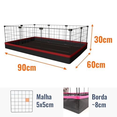 Cercado Aramado Pet Porquinho da Índia 60x90cm com Bandeja Higiênica Tapete Impermeável Fácil de Lim