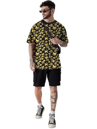 Image of LEOTUDE Men's Cotton Regular Fit Half Sleeve Oversized Tshirt, Round Neck Longline Drop Shoulder | ful Printed Combo T-Shirt (Pack of 3)