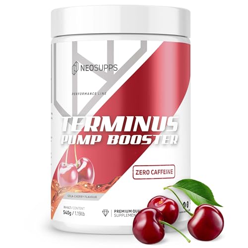 NEOSUPPS Pre Workout Booster Terminus PUMP XXL Cola Kirsche 540g, ohne Koffein, Booster, Vegan, Fitness & Gym, Pump & Fokus, geprüfte Qualität, 8.000 mg L-Citrullin, 20 Portionen