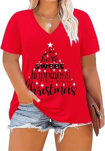 Image of ForHailey Women's Plus Size Short Sleeve Tee Shirt V Neck Basic Ladies Loose Fit T Shirt 1X-5X