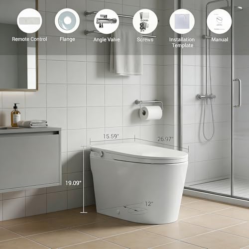 Inodoro Inteligente con Bidé Integrado, Sanitario de Una Pieza alargado con Bomba en Tanque, Tapa Automática, Descarga con Sensor de Pie, Asiento Calefactado, Agua Tibia, Secador de Aire, Luz Nocturna, Control Remoto miniatura 2