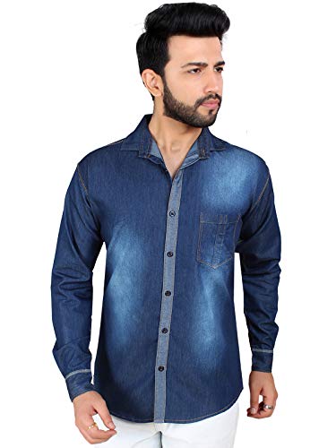 kandy Dark Blue Denim Casual Solid Shirt (L)