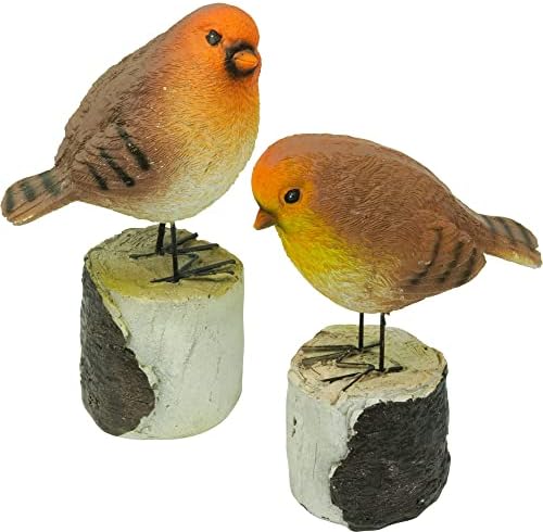 Pelle & Sol Set of 2 Robins on Log - Resin Birds Garden Ornaments Realistic Robins Figurines, Highly Detailed Garden Decor Statue for Christmas Decoration Indoor Outdoor