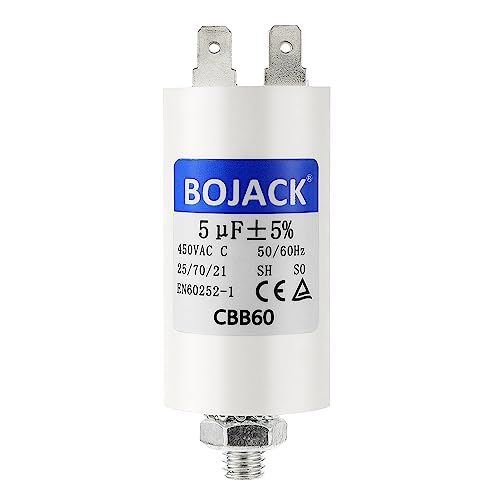 BOJACK CBB60 Motorkondensator 5uF 450V Anlaufkondensator 30x57MM Kondensator 5 µF 450 Volt M8-Stecker, geeignet für Elektromotoren und Schwimmbadpumpen, 50/60Hz