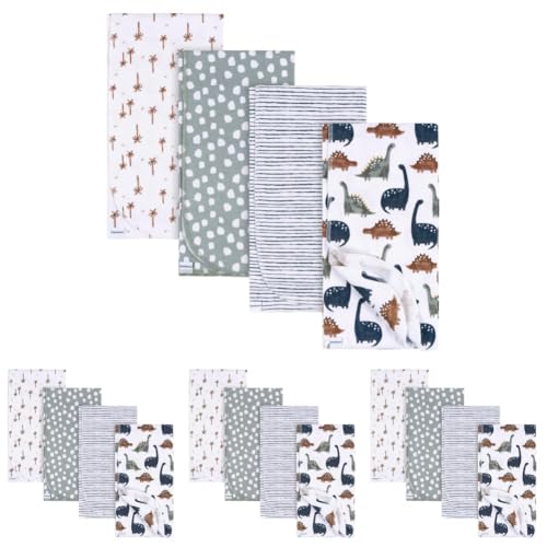 Image of Gerber Unisex Baby 100% Cotton Flannel Receiving Blankets 30x30 Inches (Pack of 16), Dino Time, One Size