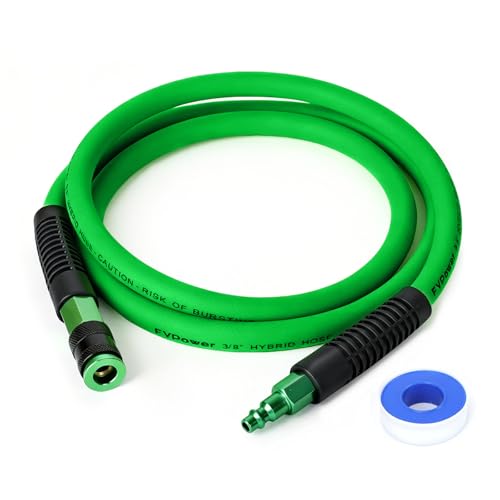 FYPower Hybrid Air Hose 3/8 in x 6 ft Lead in Hose Heavy Duty Lightweight Flexible and Kink Resistant Whip Hose with 1/4 Universal Aluminum Fittings Green