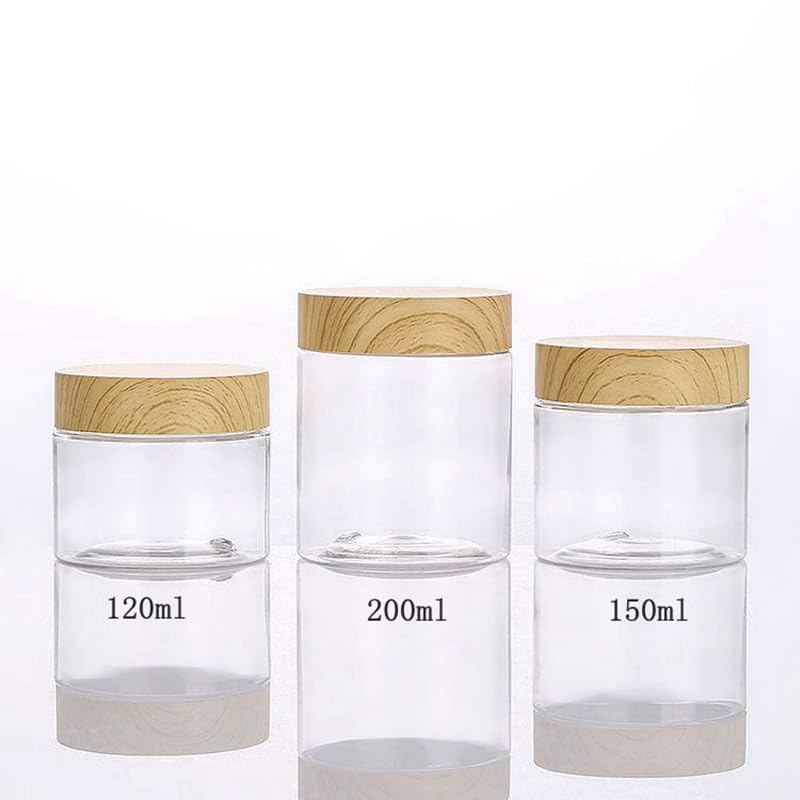 20 szt. plastikowych słoików do przechowywania 50 ml - 250 ml, przezroczysta butelka PET z uszczelnioną pokrywką PP z słojami drewna, przyprawy do spiżarni kuchennej (250 ml, 71 x 83 mm)