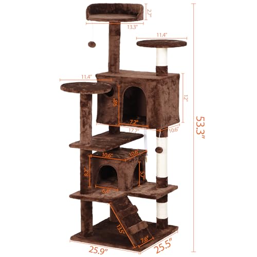 Torre para gatos de interior 54 in con rascador y cama miniatura 6
