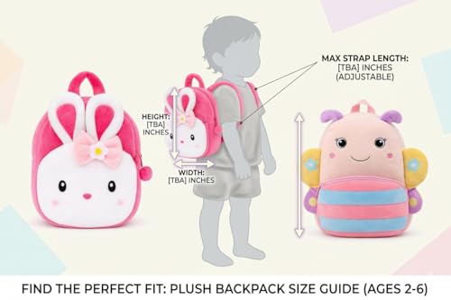 Image of Cartoon Plush Kids School Bag 2-6 Years | Soft Toy Backpack for Boys & Girls | Toddler Nursery Preschool Bag | Lightweight Adjustable Straps