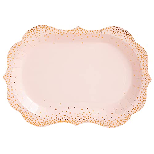 Sparkle and Bash 24-Pack Pink Disposable Serving Trays, Gold Foil Polka Dotted Party Platters for Wedding, Birthday, Tea Party, Brunch Decorations, Table Centerpiece, Home Decor (9x13 in)
