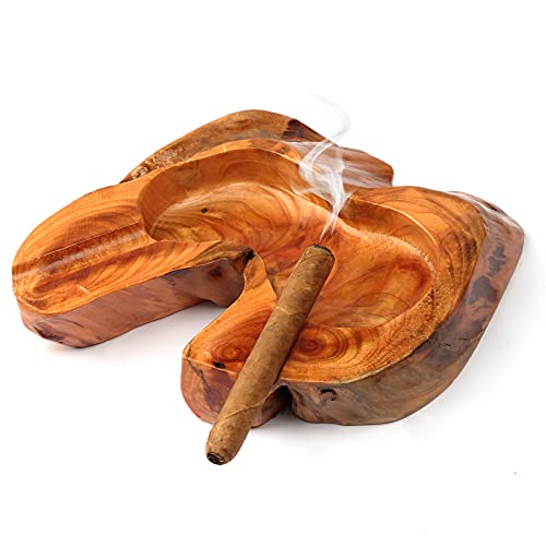 MALENOO Cigar Ashtray for Outside Ash Tray for Cigars Tray Outdoor Cigar Holder Wood Ashtray for Men Wooden Smoke Ashtray Gifts for Cigar Smokers, 2 Slots