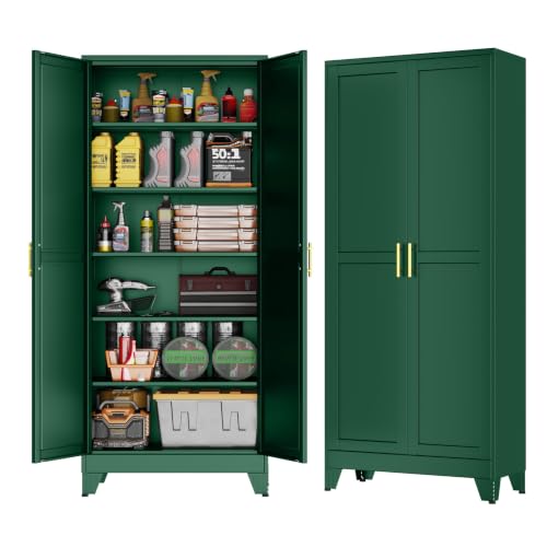 GAIOUS 75'' Tall Metal Garage Storage Cabinet,File Cabinet with Door and Adjustable Shelves, Outdoor Steel Tool Cabinet for Home,Office,Warehouse,Garage,Green