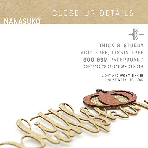 Nanasuko Cake Topper - Little Pumpkin - Double Sided Gold Glitter With Pumpkin - Premium Quality Made In Usa #TOP4