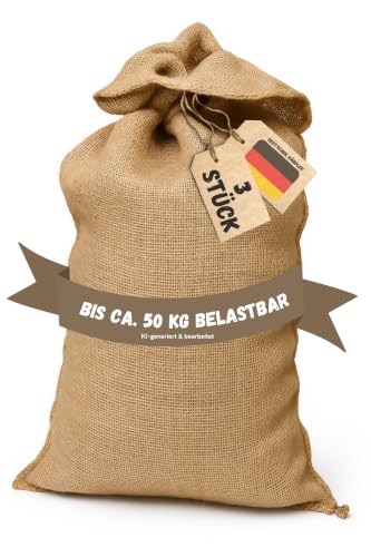 Samenshop24® 3 Stück, Premium Jutesäcke aus 100% Naturfaser, 110cm x 60cm, strapazierfähig, ökologisch, Kartoffelsack, Aufbewahrung Lagerung für Obst/Gemüse, Winterschutz, Deko uvm.