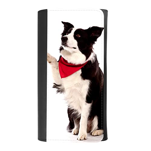 (Cute Border Collie) women's Patterned Leather Buckle Trifold Wallet Bag Pouch Holster With Credit Card Holder insurance for smartphones