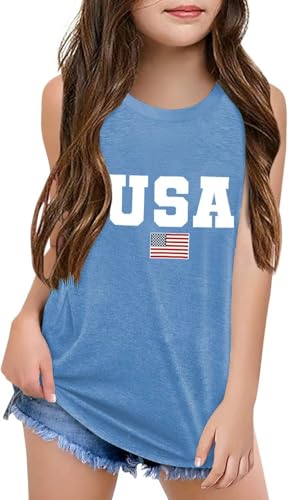 Image of Qbily Tank Tops for Girls Kids Summer Casual Cute Sleeveless Crewneck Graphic T Shirt 5-14 Years