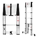 Telescoping Ladder 12.5FT,BOWEITI Extension Step Ladder One Button Retraction,Aluminum Collapsible Ladder Slow Down Design for Home RV Loft,330 lbs Max Capacity