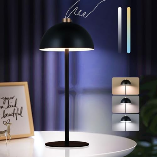 Image of Rechargeable Cordless Touch Table Lamp,Modern 3 Color Stepless Dimming Night Light,Portable Wireless 4000mAh Battery Operated,LED Desk Lamp for Outdoor Patio,Restaurant,Camping,Bedroom,Nightstand