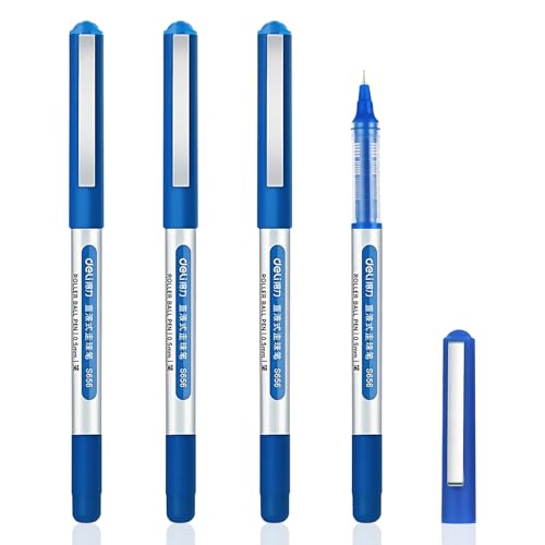 Image of IGEAIIE Blue Gel Ink Pens, 4 Pack 0.5mm Rollerball Pens, Smooth Writing Quick-Dry Liquid Ink, Visible Ink Window, 1100m Long Writing Length, Tungsten Ball Tip for Students, School & Office,10115