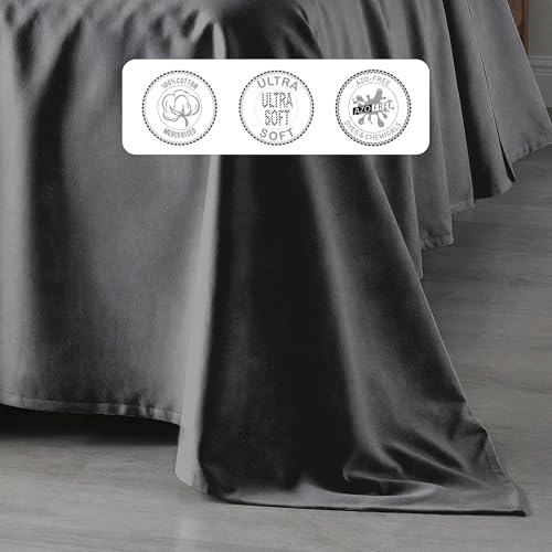Image of LANE LINEN 100% Cotton Satin Fantasy Bedsheet King Size - Charcoal