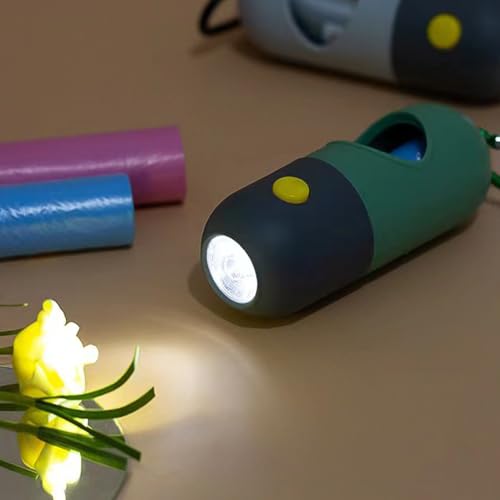 Kotbeutelspender mit Taschenlampe & Karabinerhaken - Kotbeutelspender für Hundeleine - Hundekotbeutelspender inkl. 15 Kotbeutel - Hundekotbeutel Halter