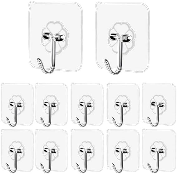 Self Adhesive Wall Hooks - 50 Pcs Heavy Duty Wall Hooks for Hanging | Nail Free Sticky Hooks for Wall Heavy Items Without Drilling, Transparent Wall Hanger Hook (Flower Hook,