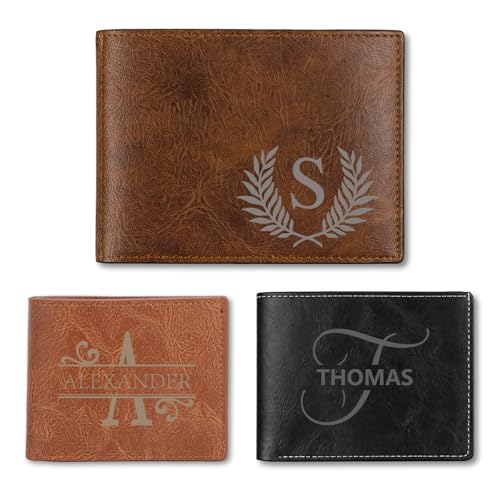 TNYKER Personalized Mens Wallet Valentines Day Gifts Personalized Wallets for Men Personalized Fathers Day Engraved Leather Wallets for Him Boyfriend Husband Dad Groomsmen