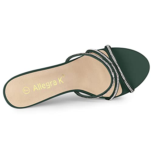 Allegra K Allegra K Women's Open Toe Rhinestone Strappy Stiletto Heels Sandals Dark Green Slip On Mules 7 M US
