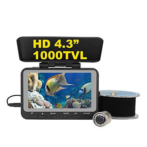 SYANSPAN 4.3" LCD Monitor Underwater Fishing Camera Fish Finder,Portable Ice fishfinder with Infrared IR LED Lights and Sun-Visor for Boat Kayak Ocean Ice Lake Fishing (Without DVR-15M)