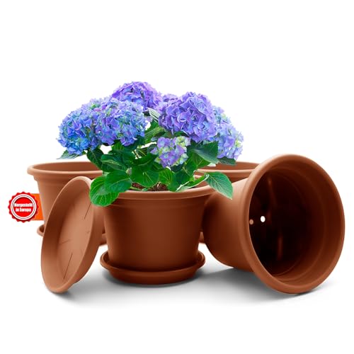 BigDean 4 Stück Blumentopf mit Untersetzer rund ø 30 cm Terracotta – wetterfester Pflanzkübel Made in Europe BigDean 4 Stück Blumentopf mit Untersetzer rund ø 30 cm Terracotta – wetterfester Pflanzkübel Made in Europe