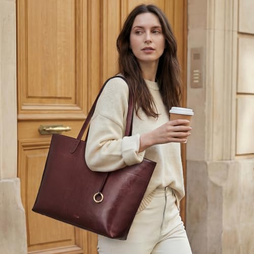 Image of Kattee Vintage Genuine Leather Work Tote for Women | Spacious interior with a zip compartment for organized work, travel, and everyday essentials.