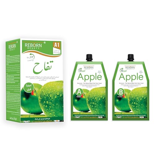 Ammonia Free Hair Color Cream - 500 ml Cream + 500 ml Developer - Apple Reborn Beauty (Natural Black A1)