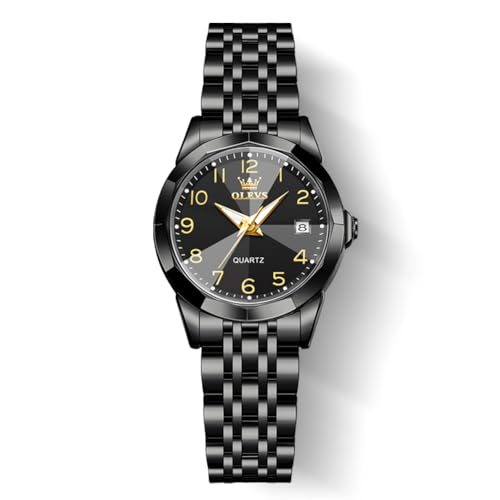 OLEVS Woman Black Watch Casual Small Dress Ladies Watches Waterproof Stainless Steel Strap Luminous Calendar Gifts for Wrist Watch Silver