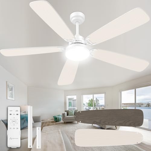 Arecovas Ceiling Fans with Lights and Remote, 52 Inch Modern Ceiling Fan with Light, Downrod & Flush...
