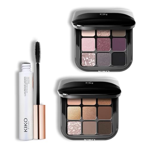 KIKO Milano Glamour Multi Finish Eyeshadow Palette 01 | Glamour Multi Finish Eyeshadow Palette 04 | Palette With 9 Eyeshadows In Different Finishes and Luxurious Lashes Extra Volume Brush Mascara
