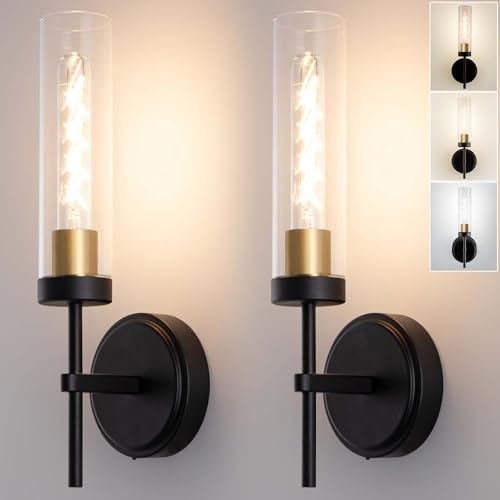Image of Wall Sconces,Battery Operated Wall Sconce 8000mAh Black Fast Chargin Endurance 100 Hours Infinitely Dimmable 2 Color Temperature Bulbs with Remote Control Wireless Wall Lights for Bedroom Living