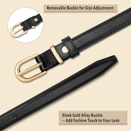2 Pack Women's Skinny Genuine Leather Belt Gold Buckle for Jeans4