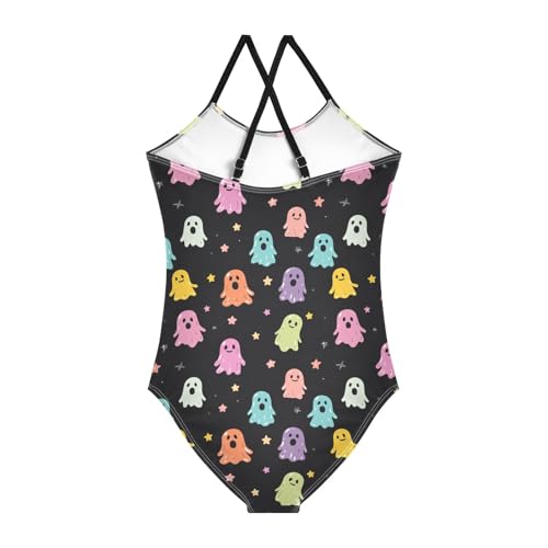 Girls Swimwear 3-10 Years One Piece Halter Swimsuit Halloween Ghost Beach Bathing Suit2