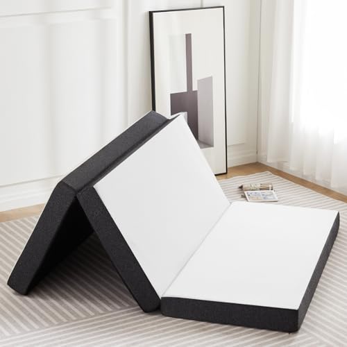 DUMOS Tri-fold Memory Foam Mattress - 3 Inch Queen Size Portable Floor Bed, Foldable Mat for Kids and Adults, Collapsible and Washable Cover with CertiPUR-US Certified, for Travel & Camping & Yoga