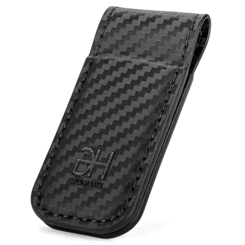 Image of GH GOLD HORSE Slim Magnetic Money Clip Genuine Leather Business Card Holder for Men (CB-Black)