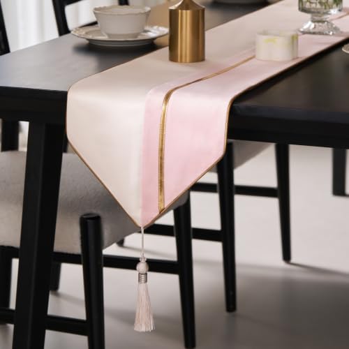 Avigers Ice Berry Powder Table Runner with Tassels, 12 x 72 Inch Modern Luxury Geometric Table Runner for Coffee Table, Dining Table, Console & Dresser, Decorative Fabric Table Scarf for Home Decor by Avigers - Used condition - US$11.99