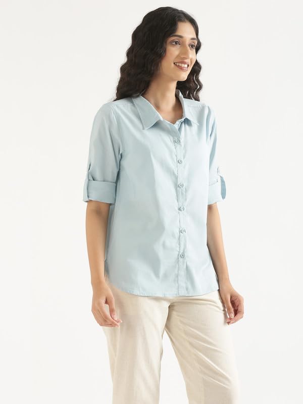 Image of SAADAA Airy Linen Shirt | Solid Regular Fit Casual Shirts Stylish for Women