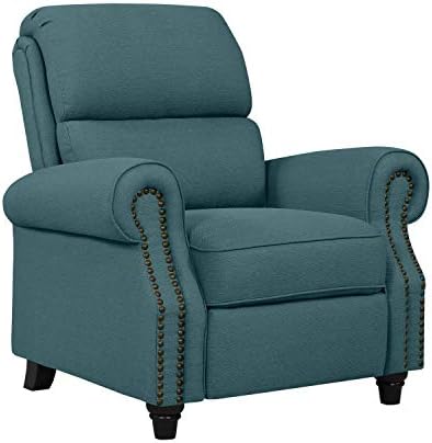 Domesis Cortez Linen Push Back Recliner Chair, Blue Linen