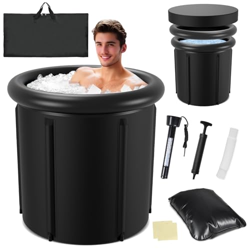 Vkechh Eisbad Eisbaden Tonne 80 cm, Faltbare Badewanne 390L mit Abdeckung, Eistonne für Zuhause,...