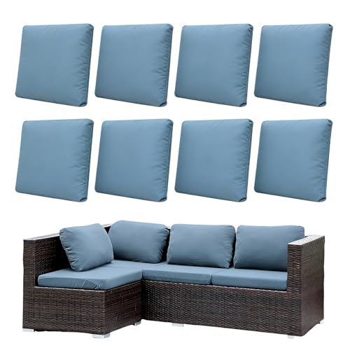 Morbuy 8 Pack Elastic Outdoor Cushion Covers, Water Resistant Garden Seat Cushion Covers, Replacement Patio Furniture Cushion Slipcovers for Rattan Corner Sofa (Gray Blue) — image 1