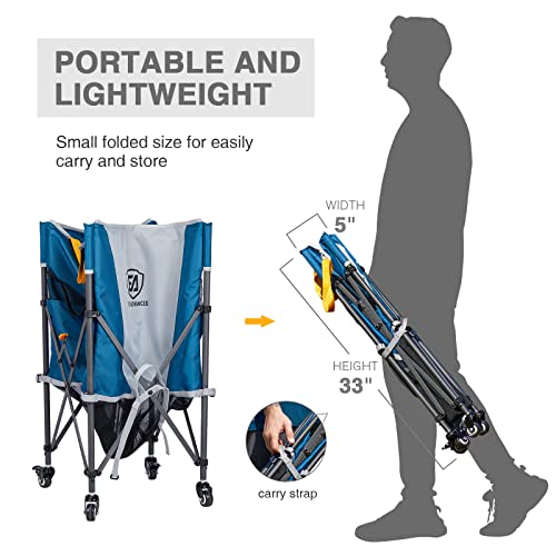 EVER ADVANCED Rolling Ball Storage Cart with Lockable Wheels, 33 x 22.8in Collapsible Garage Sports Equipment Organizer for Volleyball Basketball Tennis Toy Storage Multi-Sport Family Gym