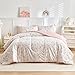 Joyreap 3pcs Cotton Comforter Set for Girls, Pink Floral Design, Twin Size Soft n Cozy Bedding Comforter Set for All Season- 68x88 inches