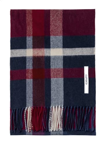 [cumaco] 16.ワインネイビー カシミヤ ウール マフラー 無地 チェック柄 レディース メンズ 大判 厚手 カシミヤマフラー カシミア カシミアマフラー ウール混 ブランド ギフト プレゼント あずき色 紺 C-T1011B-3075