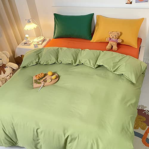 Ropa de Cama de Color Puro Minimalista Funda Nórdica 3 Piezas, Juego de Funda de Edredón Naranja Verde Azul Funda de Nórdica y 2 Fundas de Almohada Para Niños y Niñas (Verde B,Cama 105 (200 x 200 cm))