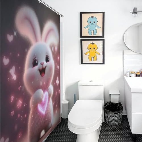 Lapin rideau de douche anti éclaboussure lavable en tissu polyester pour baignoire - 3
